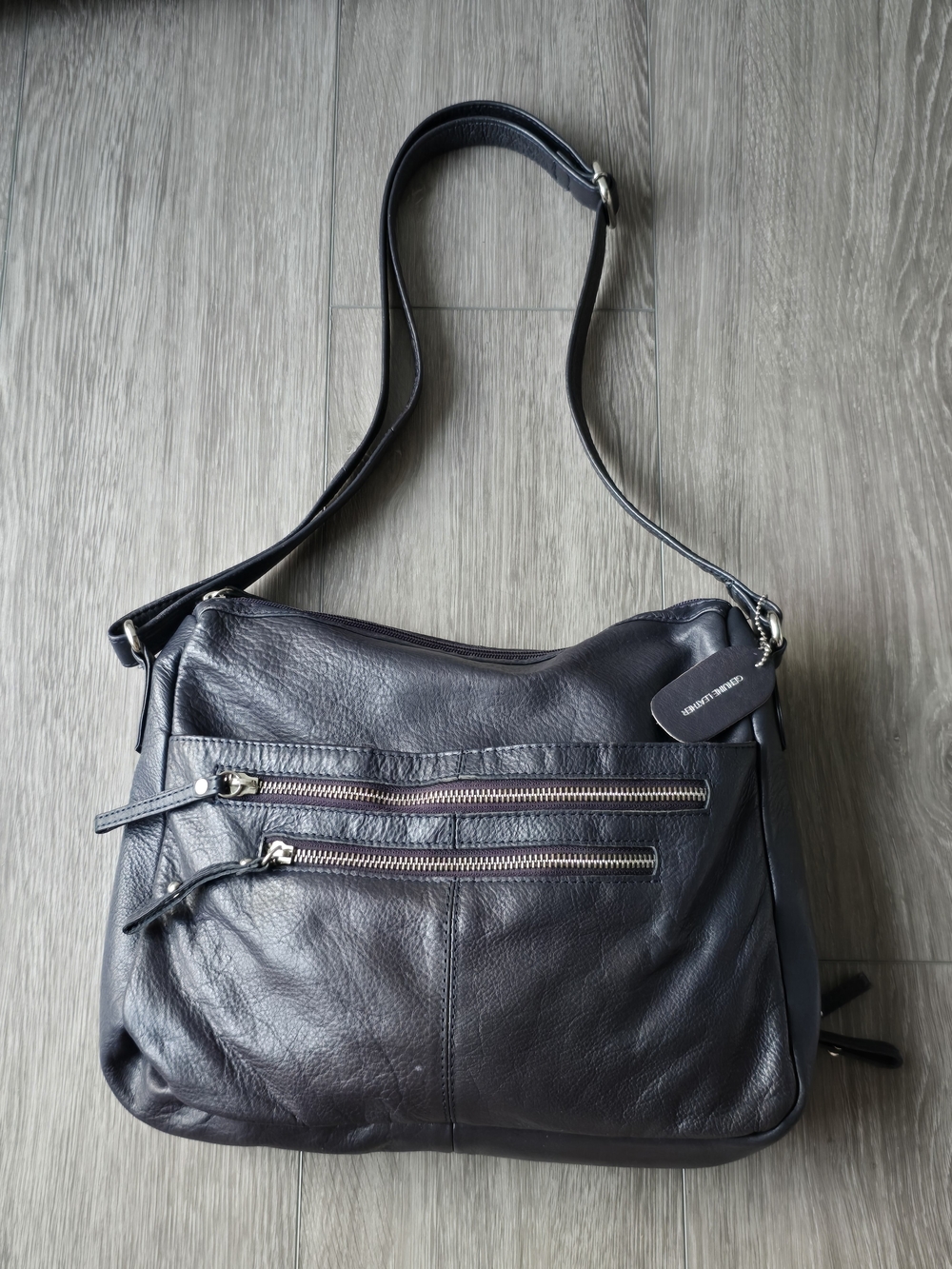 Great American Leather Works Navy Leather Crossbody Bag Multi Pocket Hobo